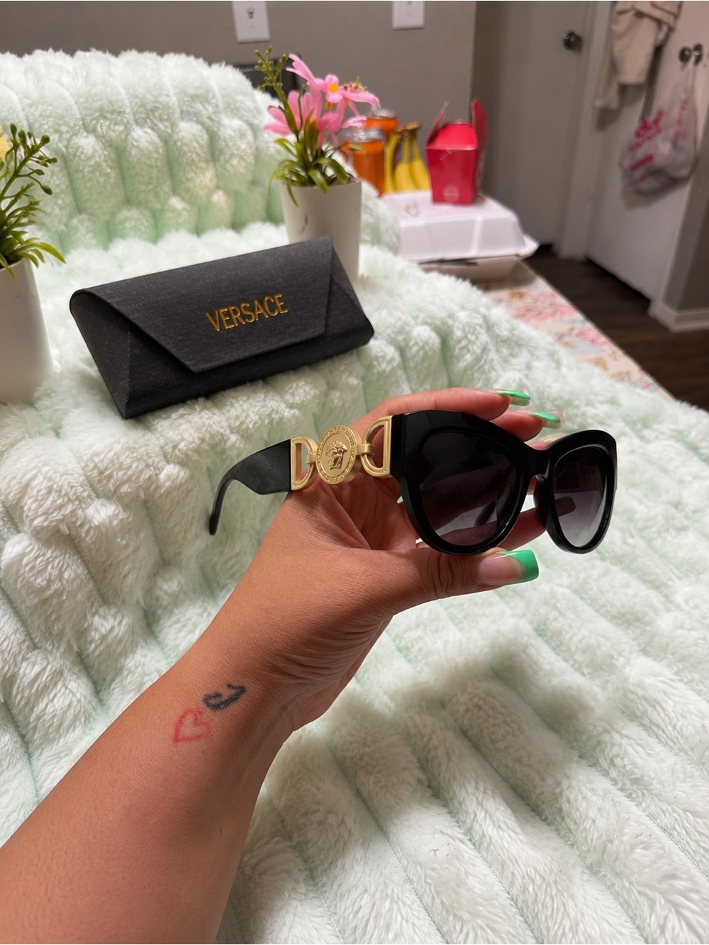 Versace Black Sunglasses with Gold Medusa Temple Accents